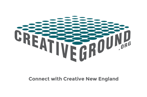 Black text reads CreativeGround.org and Connect with Creative New England" below teal dots.